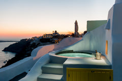 Live the dream in an elegant and modern, island villa with a veranda high above  Oia, Greece Villa Avra-Private villa with hot tub-Caldera View Entire villa vacation rental 38945202