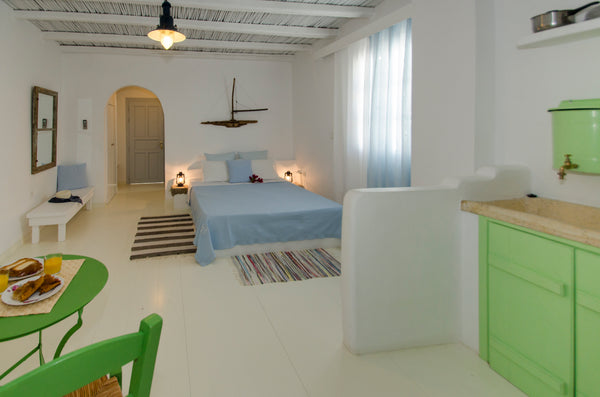 Our studio is 25 sq.m., decorated in a traditional melian style. <br />United ro Greece Traditional Mini Suite, Thalassitra Village Hotel Private room in condo vacation rental 16279216