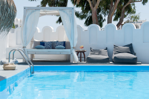 Traditional accommodation in Santorini-Perissa. We located near at the famous Bl Thera, Greece Aegeeis - Backview garden Room in hotel vacation rental 18645674