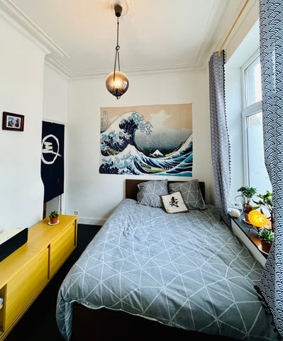 160 cm × 200 cm Bed in a room with a Japanese curtain as a door in a cool apartm  Romantic room, in a quiet road near everything. Private room in rental unit vacation rental 700569454796702616