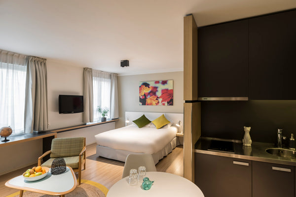 Room with equipped kitchen, comfortable seating area, private bathroom and comfo Brussels, Belgium Studio with equipped kitchen at hotel residence Entire serviced apartment vacation rental 45682820
