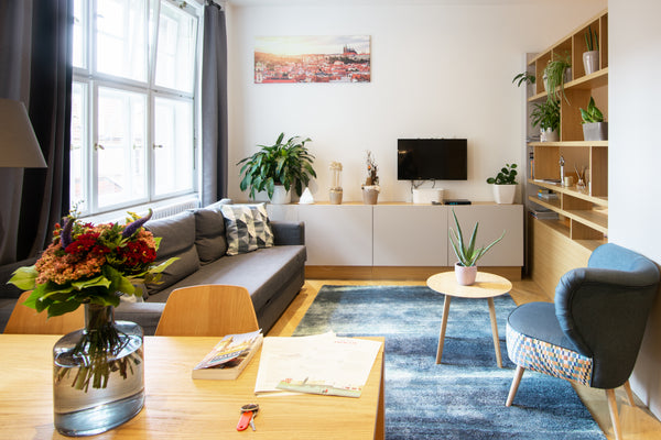Unlatch a row of Art Deco-style windows in the living room and peer down into th Prague, Czechia Old Town Apartment with Modern Furnishings Entire serviced apartment vacation rental 13172051