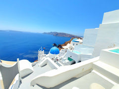 Traditional Santorini cave house with famous blue dome churches views Chic Islan Athens, Greece Santorini blue,postcard perfect view &private pool Cycladic home vacation rental 33064613