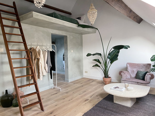 The room features a mezzanine bed, private livingroom and bathroom as well as a  Antwerp, Belgium Spacious mansard room Private room in townhouse vacation rental 47938178