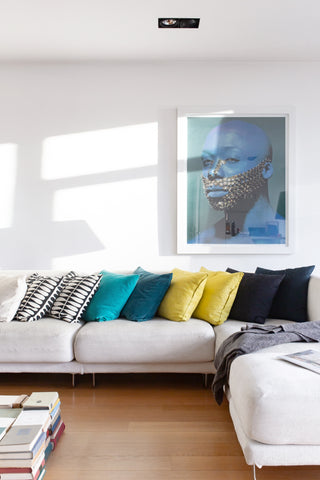 Admire the Roy Lichtenstein and other art prints of an apartment that's graced t Brussels, Belgium Minimalist Loft in Coveted Place du Chatelain Neighborhood Entire loft vacation rental 1047270
