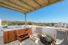 It is a beautiful and spacious holiday home (60 sq.m.) with veranda that offers  Naxos, Greece Holiday Home with Sea View and Hot Tub - 1 BR Entire rental unit vacation rental 41657872