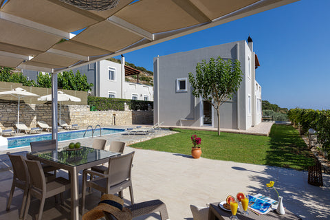 A vista of trees, mountains and sea above Rethymno, perched in Agia Triada villa Rethimnon, Greece Countryside villa w/ Ping Pong, BBQ & private Pool Entire villa vacation rental 48021935