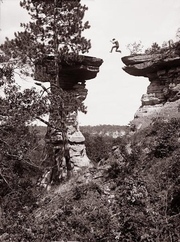 H.H. Bennett's photo of Stand Rock, Wisconsin Dells River, Canyons, Vacation History Photo, Black and White Print