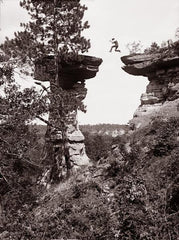 H.H. Bennett's photo of Stand Rock, Wisconsin Dells River, Canyons, Vacation History Photo, Black and White Print