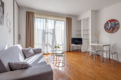 This apartment has a separate bedroom with a double bed, wardrobe or wardrobe ar Prague, Czechia Our fully furnished 2+KK apartment 21317182 Entire serviced apartment vacation rental 40099813
