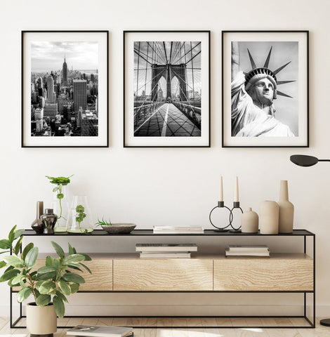 Set of 3 Black and White New York City Prints, NYC prints, modern landmark posters of New York, monochrome NYC prints, Stock Photo Collection, Image of New York City, Travel Images