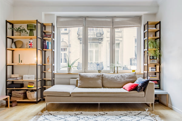 Lounge in front of the spacious latched windows with a midnight snack from the n Brussels, Belgium Sunny, Modern 1-Bed Apartment near Prestigious Louise Avenue Entire rental unit vacation rental 20647319