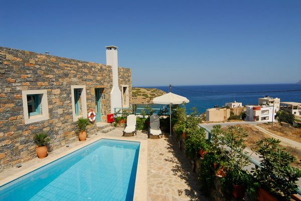 The villa is set on a single level of an elevated floor. The interior is 90 m2 w Chania, Greece Sea view Villa traditional Cretan colour in Mohlos Entire home vacation rental 17417415