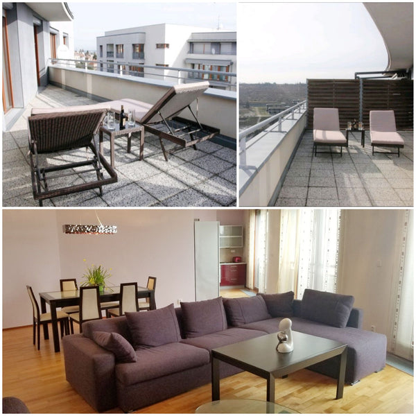 FREE PARKING OPTIONS!<br />Luxury Two Bedroom apartment is located on the top fl Prague, Czechia Smichov, 2Bedroom, Terrace, save and silent Entire rental unit vacation rental 42781625