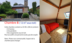 Quartier résidentiel très calme avec facilité de transport (Métro à 1,5 km, bus   Chambre 5 sous-toit, mansardée avec 2 lits 1 pers. Private room in bed and breakfast vacation rental 51402329