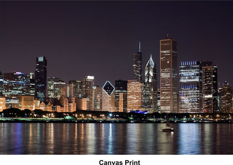 Chicago Best Places to Visit, Travel Guide for Chicago. City Chicago Travel Photo, Chicago Airport Map, Chicago Architecture Images.Downtown Chicago & Lake Michigan Night View Canvas Print,Chicago City,Downtown Canvas,Skyline Canvas,Lake Michigan Wall Art