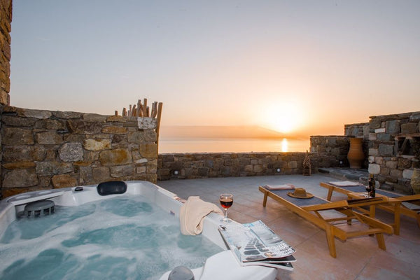 Tucked into a hillside overlooking the waters of western Mykonos, this gorgeous  Athens, Greece Gorgeous Studio with Jacuzzi in Cycladic Architect Entire home vacation rental 25293595