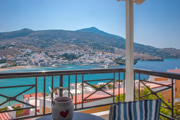 This beautiful summer two-level house is situated over the Batsi bay with a pano  CASA DIVINA Cycladic home vacation rental 25931207