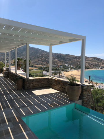 A modern apartment on the hill overlooking Mylopotas bay with it's own private p Greece Theros apartment 2 Entire rental unit vacation rental 35340983