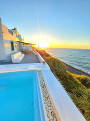 Lovely beach villa with private pool on Kolumbo black sandy beach, 6 min drive t Athens, Greece Sky blue, beach villa with private pool Entire home vacation rental 10567876