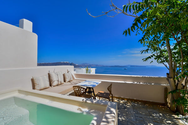 Carrying the sensational aura of the sea breeze that accompanied the famous 19th  Family Captains' House | Hot Tub and Caldera View Cycladic home vacation rental 19340863