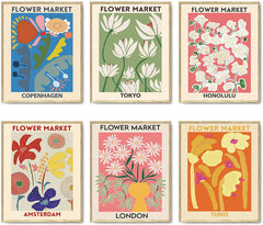 Print, Photo - Flower Market Poster Set Of 6 ,Flower Market Wall Art Flower Market Poster London Tokyo Copenhagen Flowers Wall Art Painting Prints Flower Picture Wall Decor for Living Room Bathroom Decor Unframed, stock photos