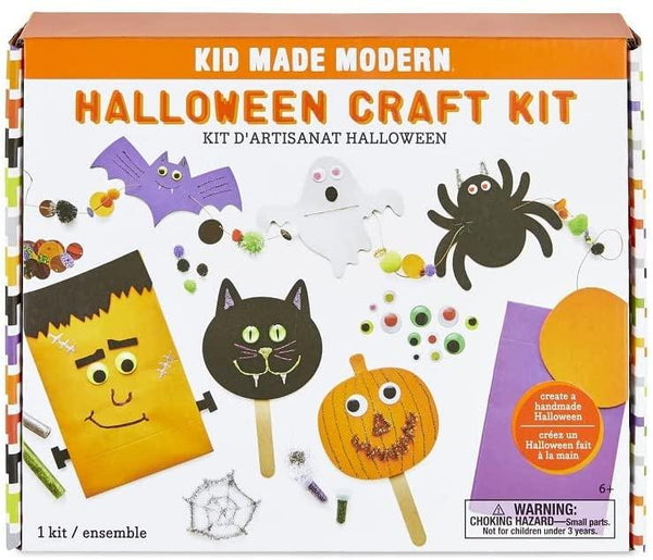 Kid Made Modern, Halloween Craft Kit - Decorate your own bats, pumpkins, cats, spiders with stickers, googly eyes, pom poms, glitter and more!