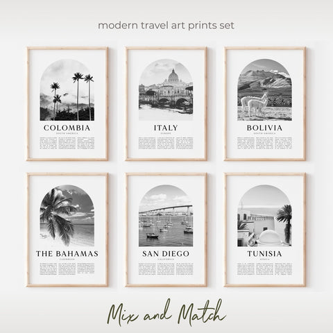 Travel Art Prints Set, Travel Posters Set, Modern Travel Gallery Wall, Destinations Set, Cities Landmarks Holidays, Boho Art